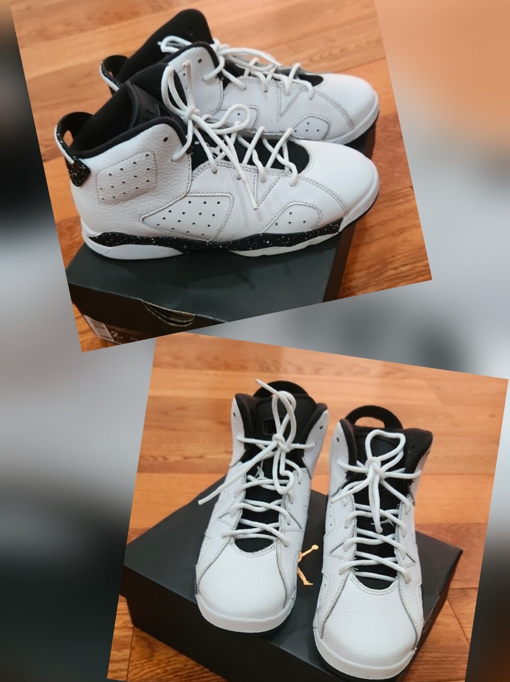 2 Pair of Jordan Retro 6 Black and White Kids Jordan High-Top Sneakers